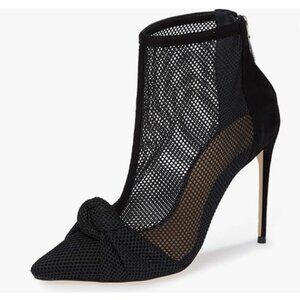 FSJ Black Mesh Bow High Heel Ankle Boots Pointed Toe Zipper Unique Style Shoes